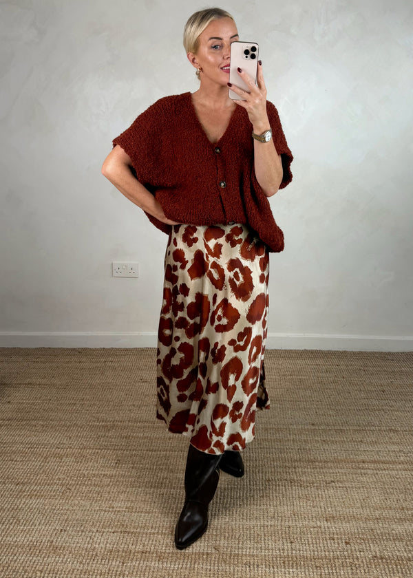 Cosy button front knit - rust-The Style Attic