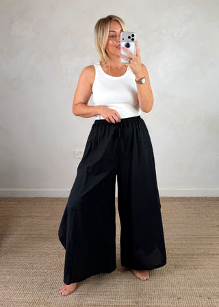 Cotton wide leg trouser - Black-The Style Attic
