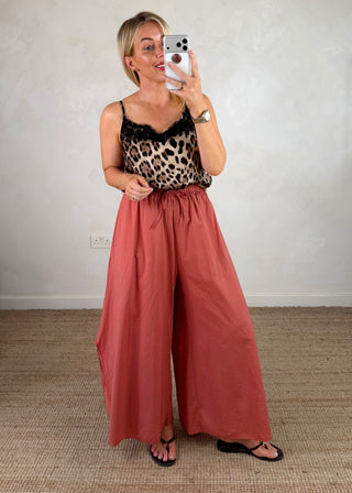 Cotton wide leg trouser - Terracotta-The Style Attic