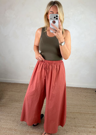 Cotton wide leg trouser - Terracotta-The Style Attic