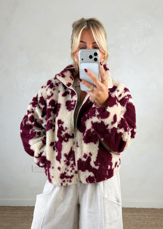 Cow print fleece - Merlot-The Style Attic