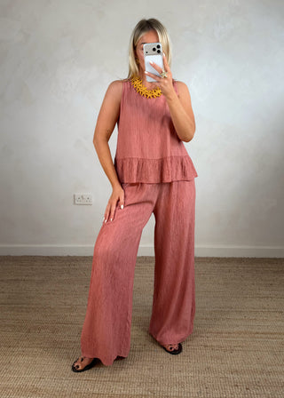 Crepe button back vest - Terracotta-The Style Attic