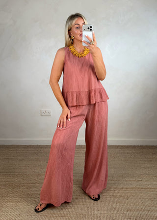 Crepe button back vest - Terracotta-The Style Attic