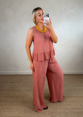 Crepe button back vest - Terracotta-The Style Attic