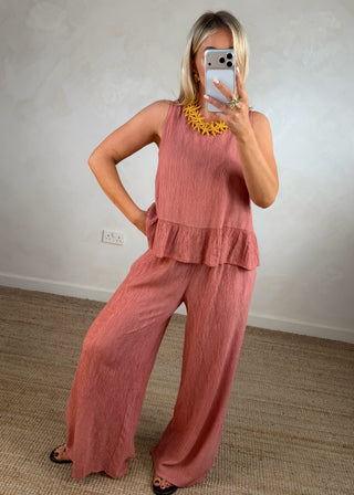 Crepe button back vest - Terracotta-The Style Attic