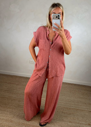 Crepe wide leg trouser - Terracotta-The Style Attic