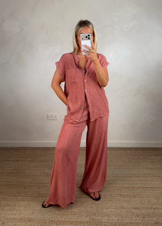 Crepe wide leg trouser - Terracotta-The Style Attic