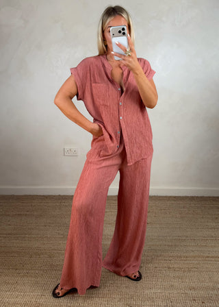Crepe wide leg trouser - Terracotta-The Style Attic