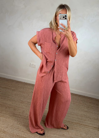 Crepe wide leg trouser - Terracotta-The Style Attic