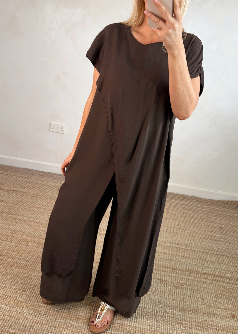 Cross front co-ord set - chocolate-The Style Attic