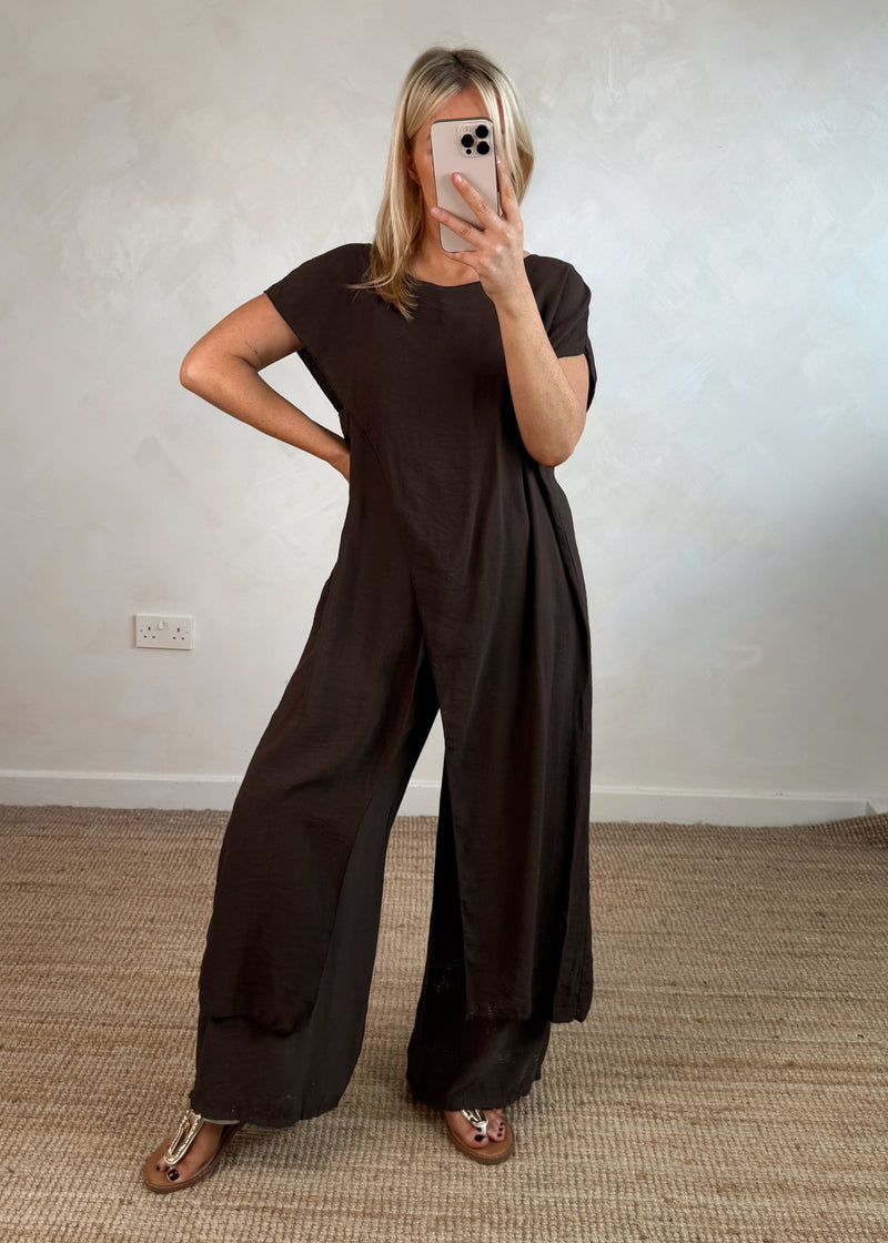 Cross front co-ord set - chocolate-The Style Attic