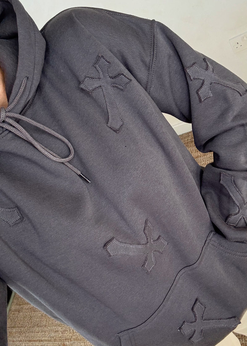 Crucifix hoody - charcoal-The Style Attic