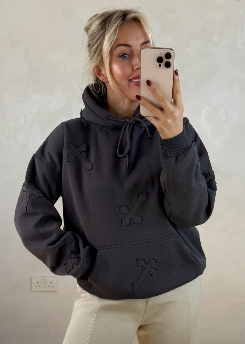 Crucifix hoody - charcoal-The Style Attic