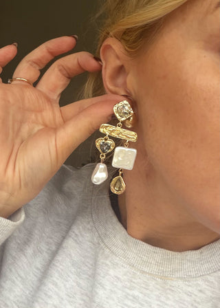 Crystal dangle earring - Gold-The Style Attic