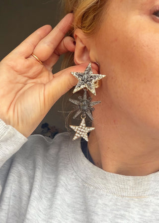 Crystal triple star earring-The Style Attic