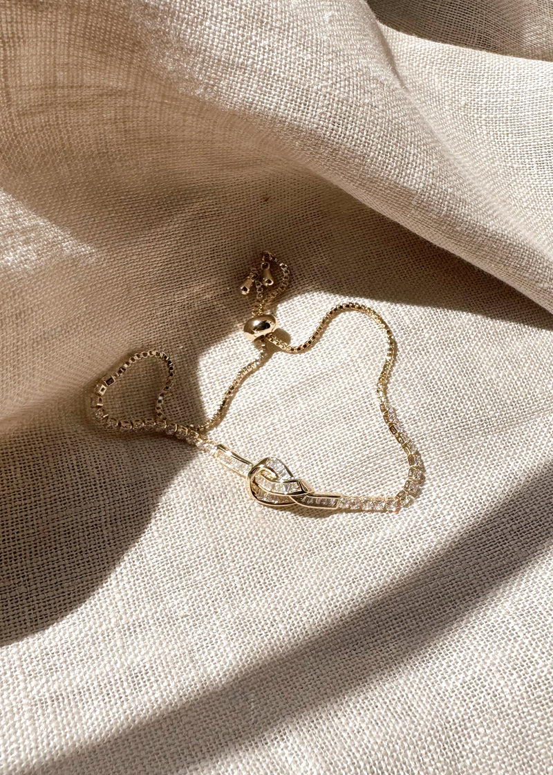 Cubic zirconia pull tie bracelet - gold infinity-The Style Attic