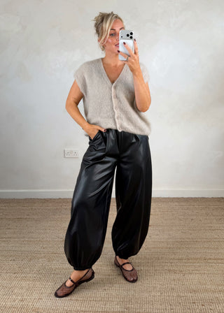 Cuffed leather look trouser - Black-The Style Attic
