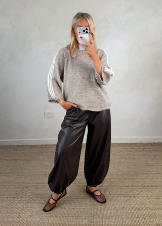 Cuffed leather look trouser - Chocolate-The Style Attic