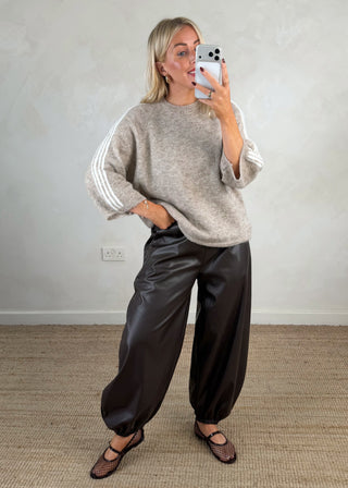 Cuffed leather look trouser - Chocolate-The Style Attic