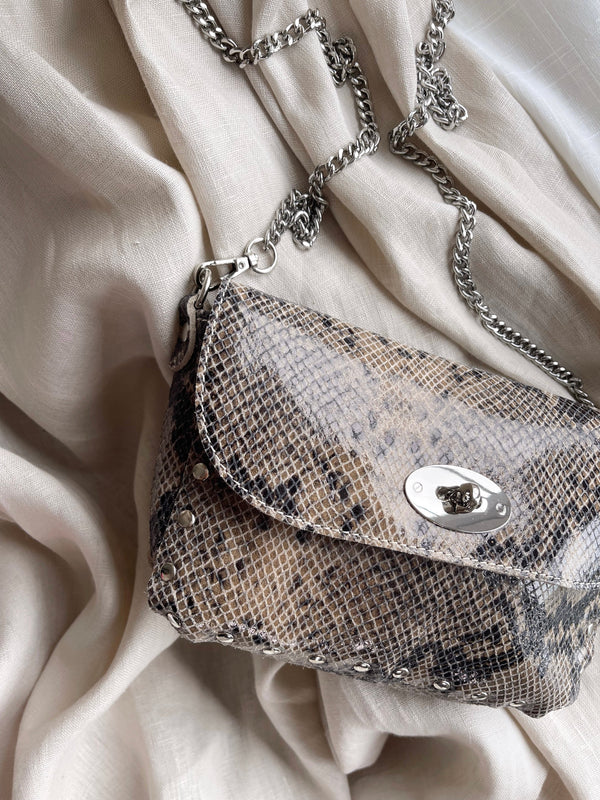 Dahlia studded leather bag - beige snake-The Style Attic