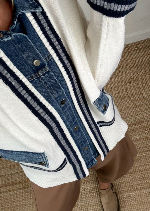 Dana denim jacket knit - cream-The Style Attic