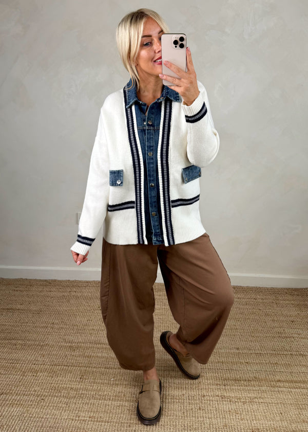 Dana denim jacket knit - cream-The Style Attic