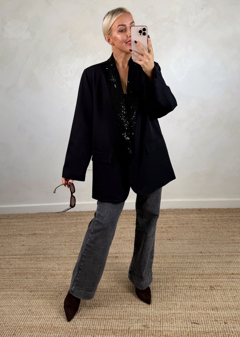 Danni oversized sequin blazer - black-The Style Attic