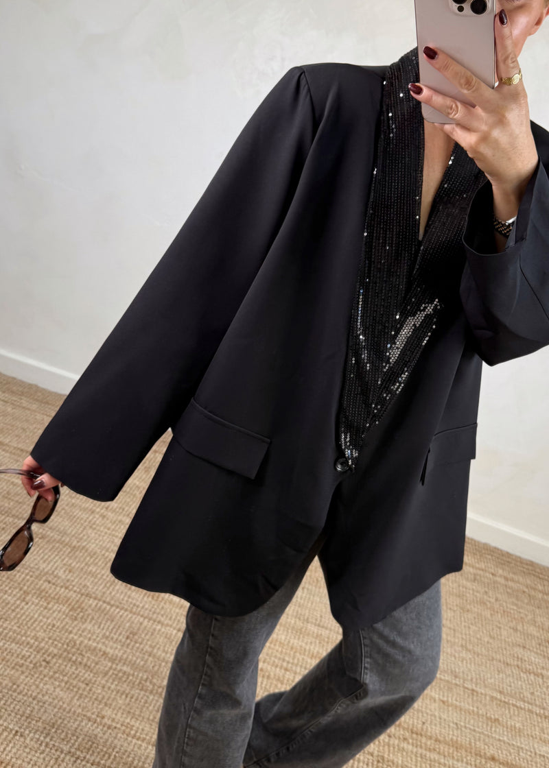 Danni oversized sequin blazer - black-The Style Attic