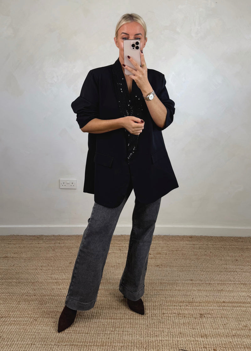 Danni oversized sequin blazer - black-The Style Attic
