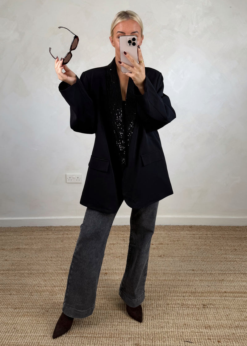 Danni oversized sequin blazer - black-The Style Attic