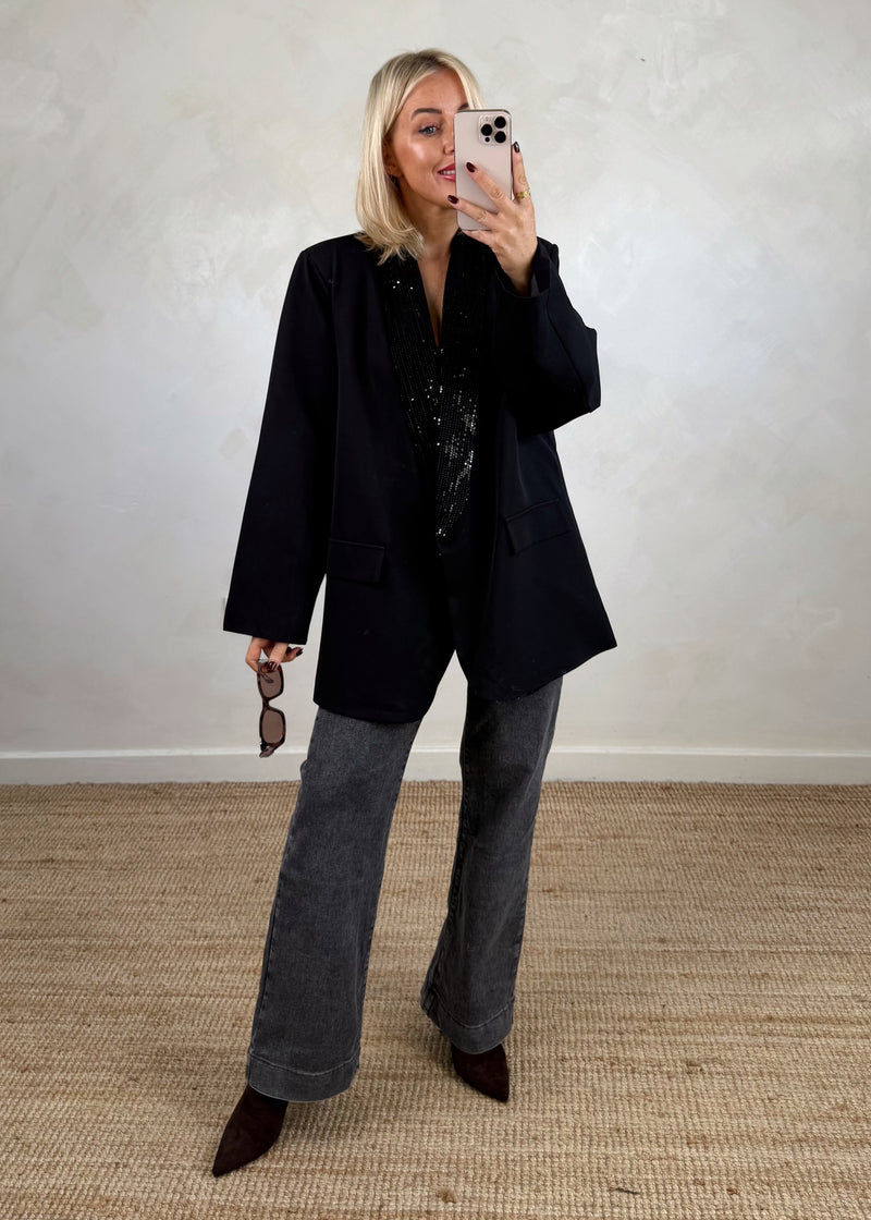 Danni oversized sequin blazer - black-The Style Attic