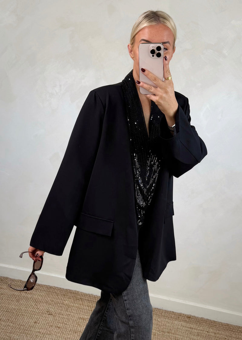 Danni oversized sequin blazer - black-The Style Attic