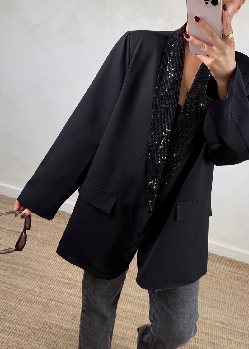 Danni oversized sequin blazer - black-The Style Attic