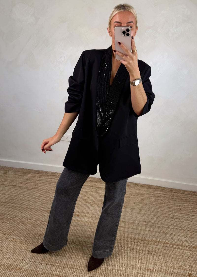 Danni oversized sequin blazer - black-The Style Attic