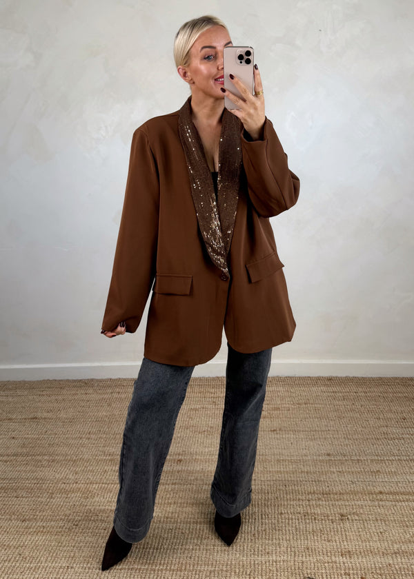 Danni oversized sequin blazer - chocolate-The Style Attic