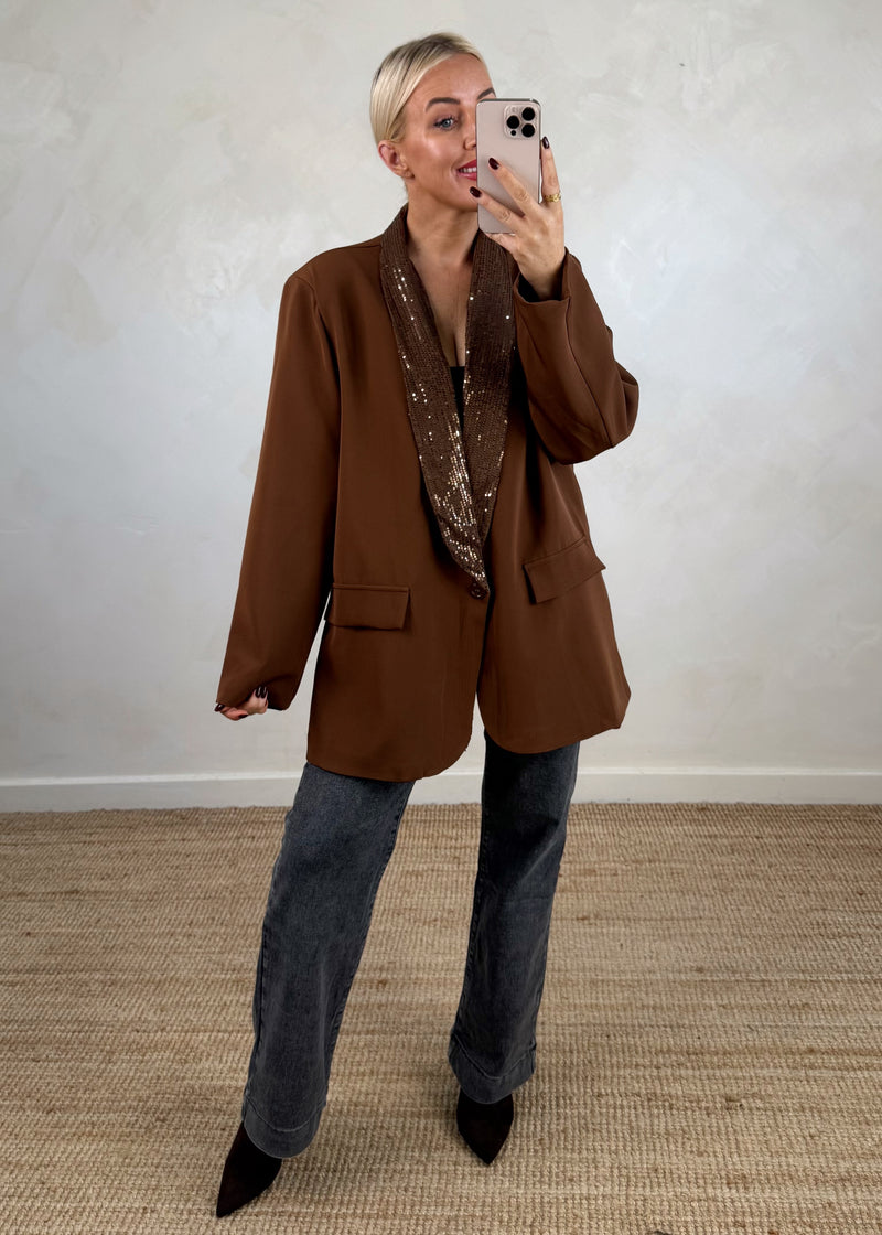 Danni oversized sequin blazer - chocolate-The Style Attic