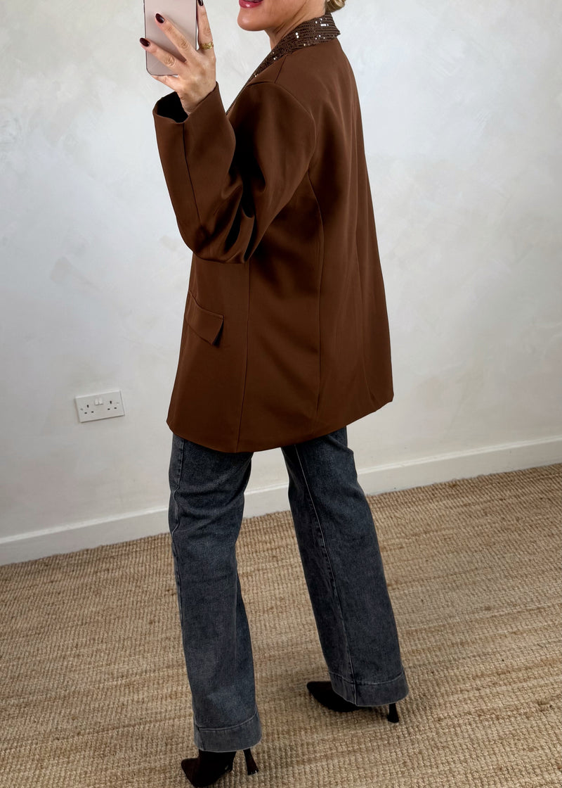 Danni oversized sequin blazer - chocolate-The Style Attic