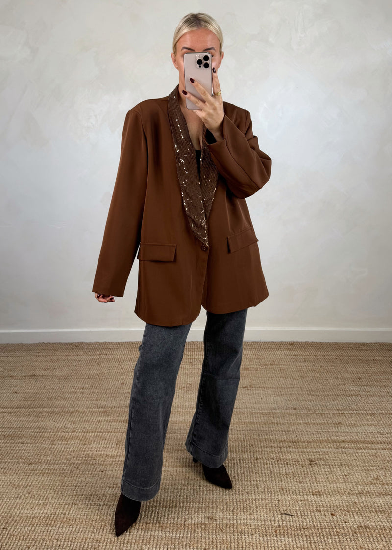 Danni oversized sequin blazer - chocolate-The Style Attic