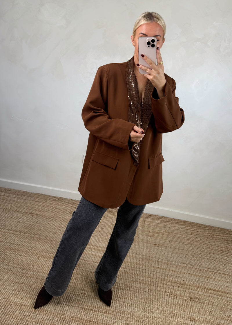 Danni oversized sequin blazer - chocolate-The Style Attic