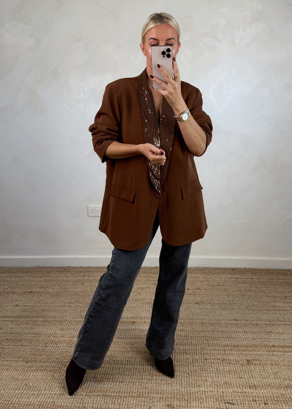 Danni oversized sequin blazer - chocolate-The Style Attic
