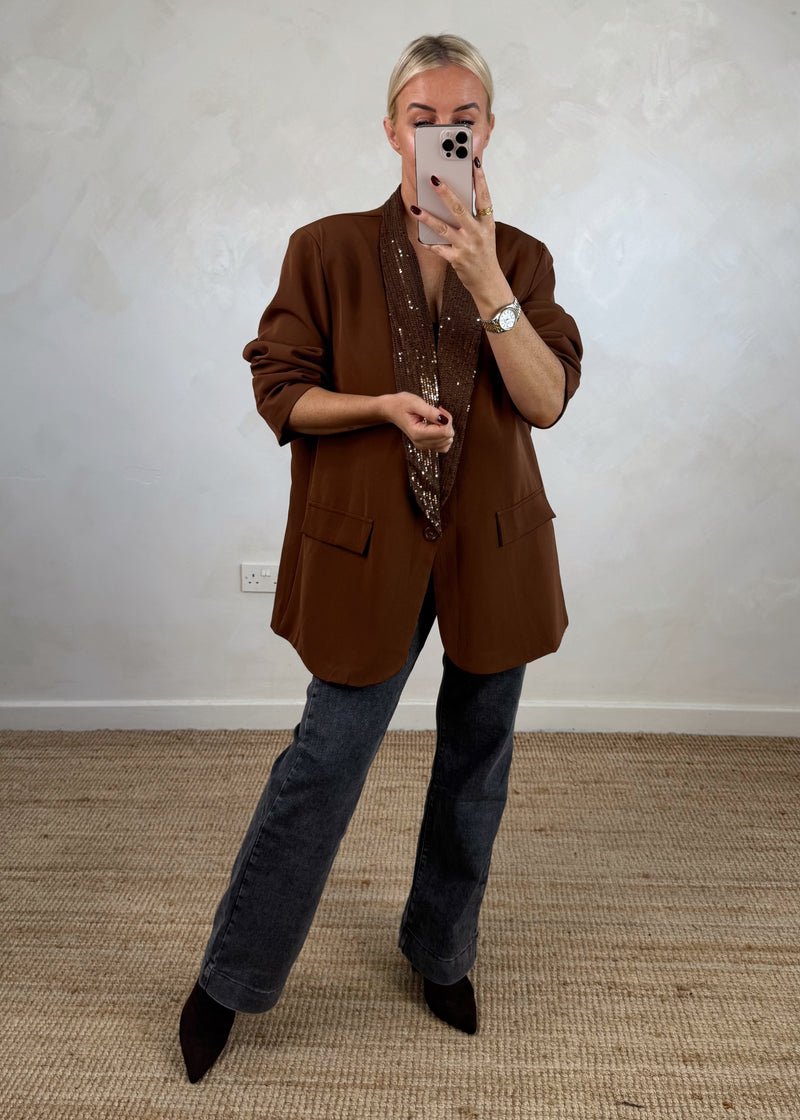 Danni oversized sequin blazer - chocolate-The Style Attic