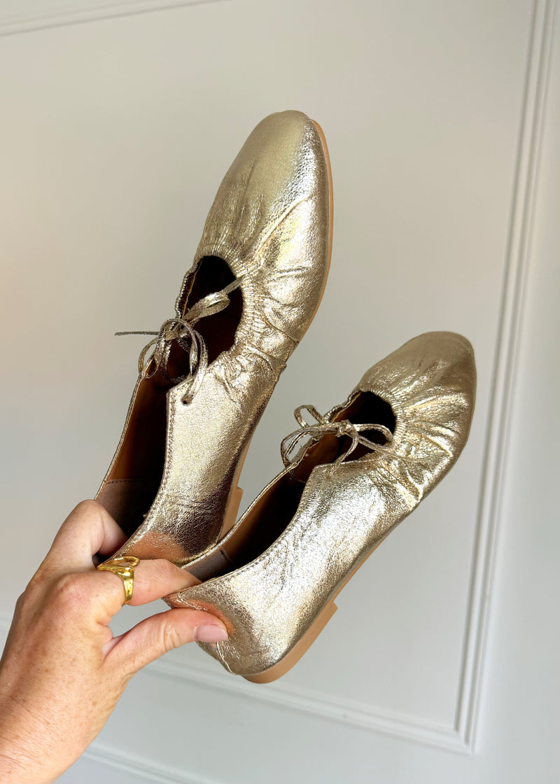 Darcey tie ballet flats - gold-The Style Attic