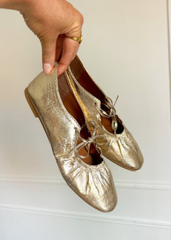 Darcey tie ballet flats - gold-The Style Attic