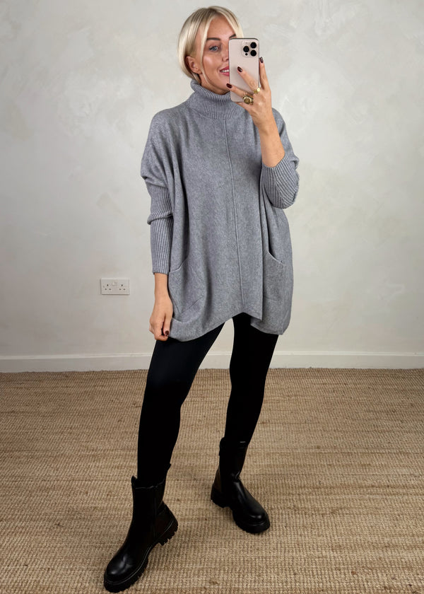 Darcy batwing knit - light grey-The Style Attic