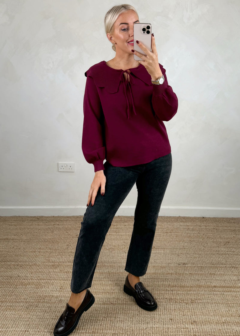 Darling collar knit - Merlot-The Style Attic