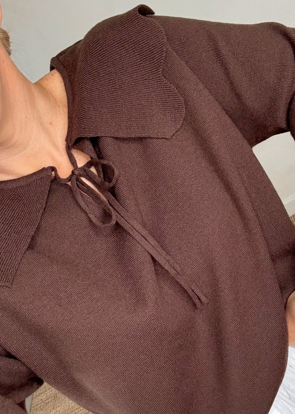 Darling collar knit - chocolate-The Style Attic