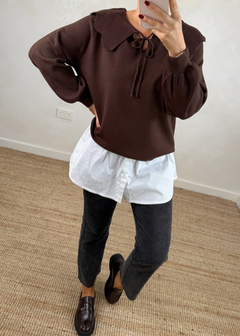 Darling collar knit - chocolate-The Style Attic