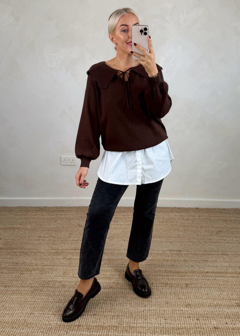 Darling collar knit - chocolate-The Style Attic