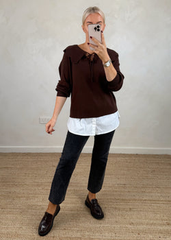 Darling collar knit - chocolate-The Style Attic