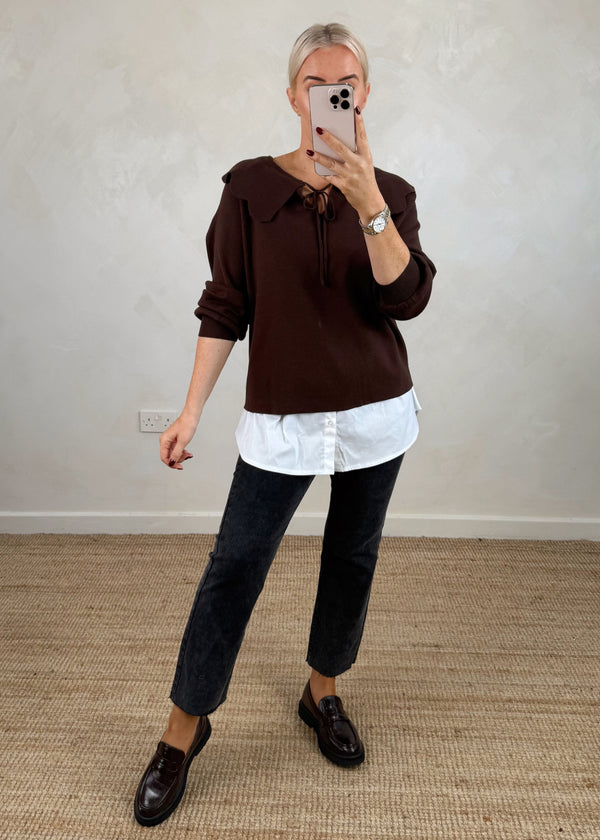Darling collar knit - chocolate-The Style Attic